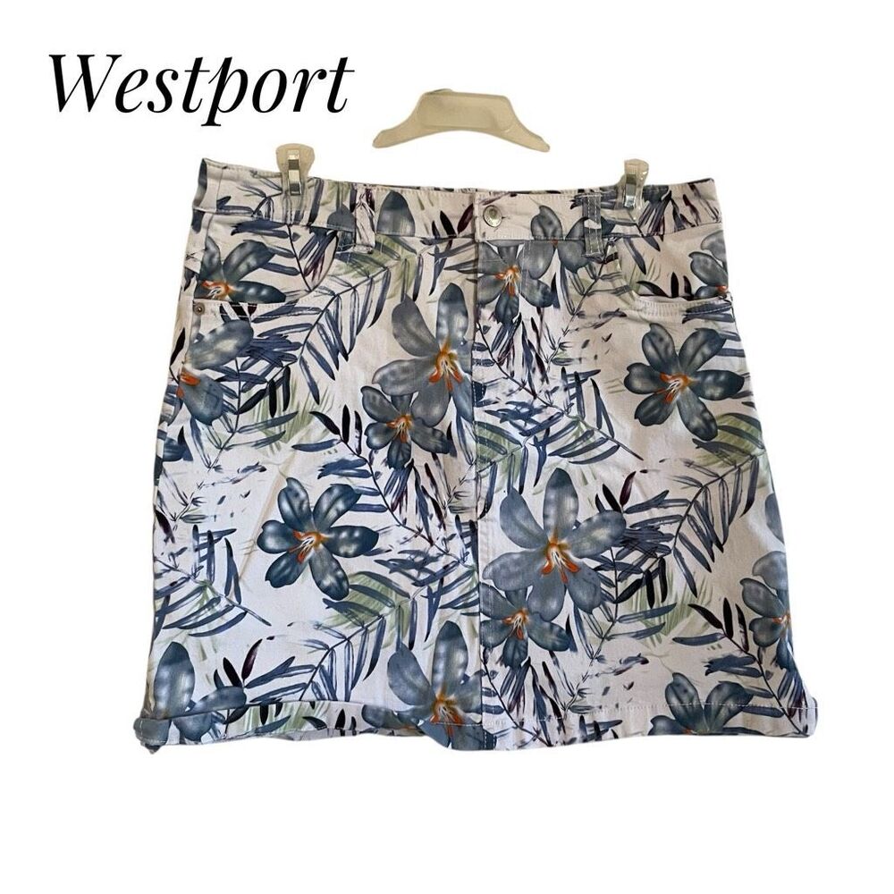 Westport Size 8 Skort Skirt Tropical Summer Wear Blue White Palm Tree